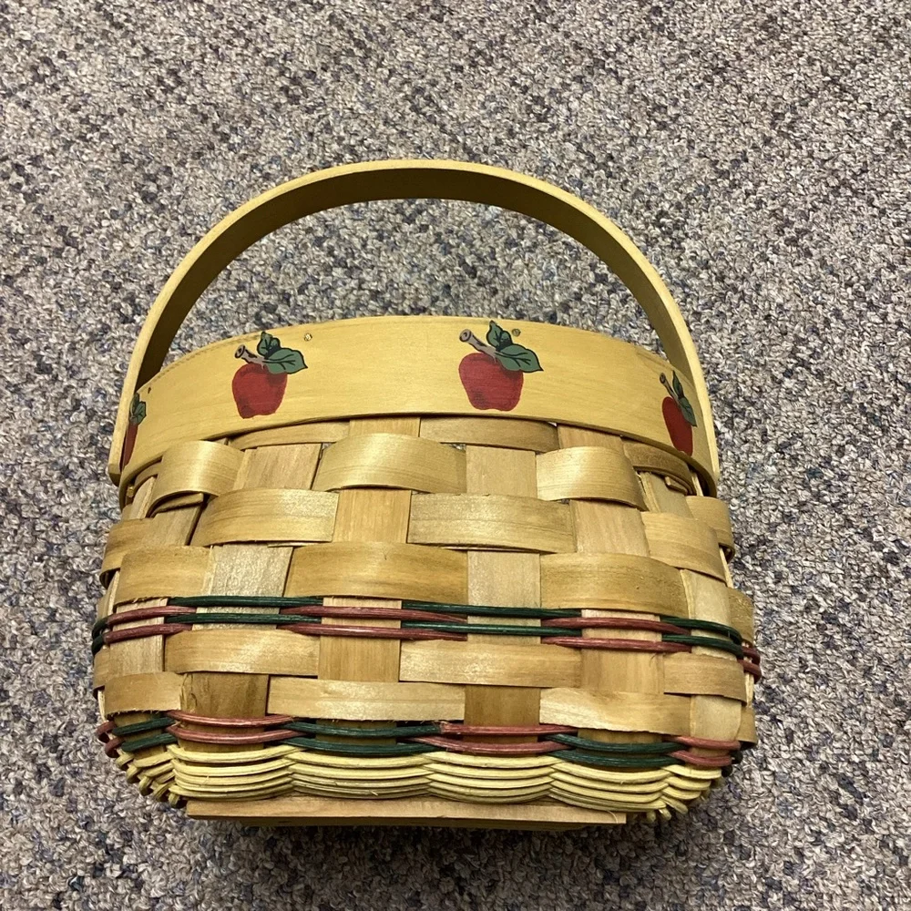 Handwoven Wooden Basket with Apple Design